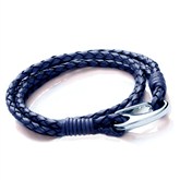 Blue Leather Plaited Double Strand Wristband