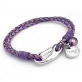 Violet Leather Plaited Wristband & Pearl