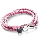 Pink Leather Plaited Wristband & Crystal