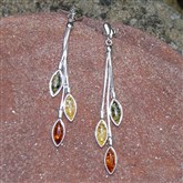 (AED42) Silver And Amber Tri Leaf earrings