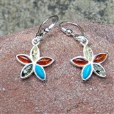 (AED43) Silver, Turquoise And Amber Earrings