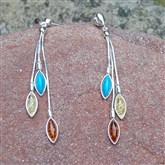 (AED44) Silver,Turquoise And Amber Leaf Earrings